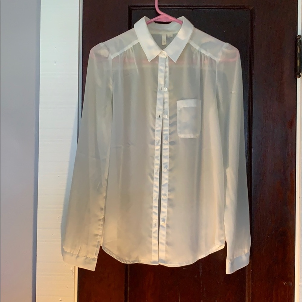 Frenchi Cream Sheer Button Down Top - image 1
